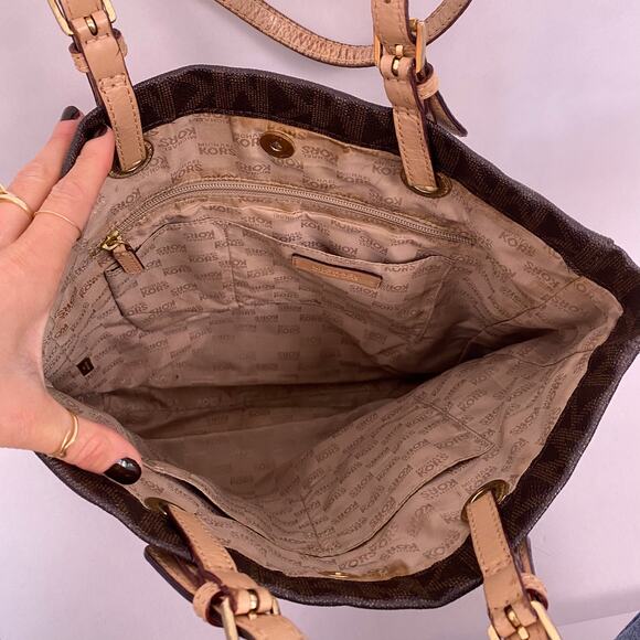 MICHAEL Michael Kors Signature Leather Jet Set Tote Brown Shoulder Bag - Picture 4 of 6